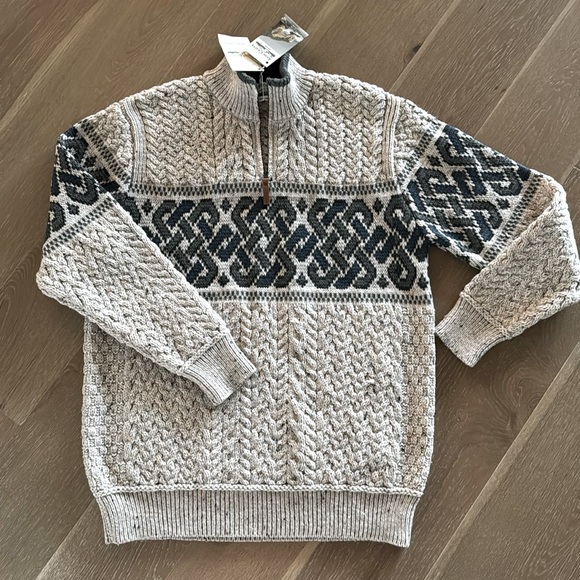NWT Aran Crafts Mens XL Merino Wool 1/4 Zip  Jacquard Sweater Ireland thick warm - Picture 1 of 13